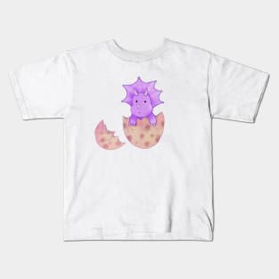 Cute baby dinosaur triceratops hatching from an egg Kids T-Shirt